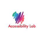 Isologo of Accesibility Lab, the letters are red and above in the center is an illustration of scratches of down with different colors among them are green, blue, purple, pink and orange